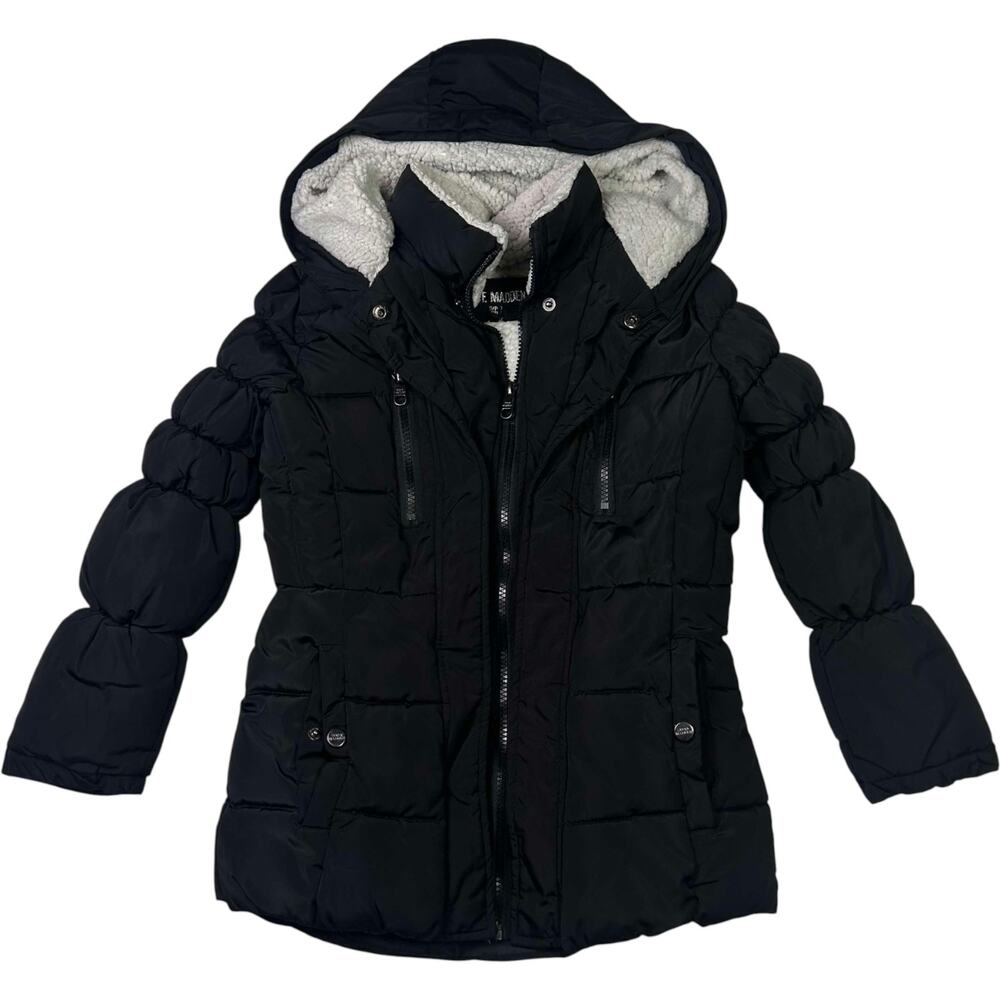 Steve Madden Black Puffer Coat Hooded Sherpa Lined Kid's Small Cozy Streetwear